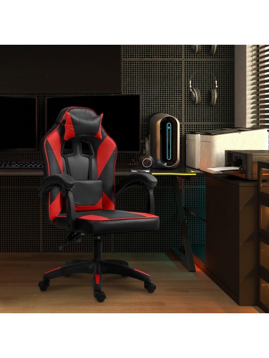 Silla de oficina Orkney de piel sintética, negro/rojo