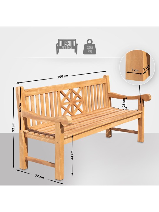 Banco de teca Florida 200 cm, teca Banco de teca Florida 200 cm, teca