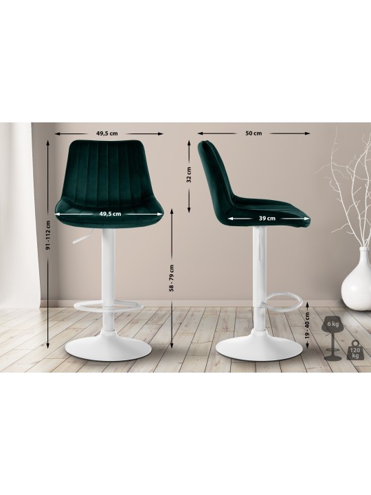 Juego de 2 taburetes de bar Toni terciopelo, verde