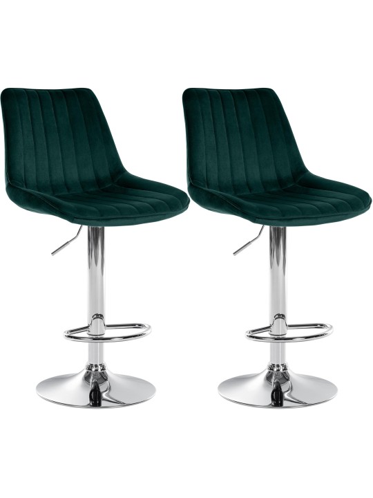 Juego de 2 taburetes de bar Toni terciopelo cromado, verde