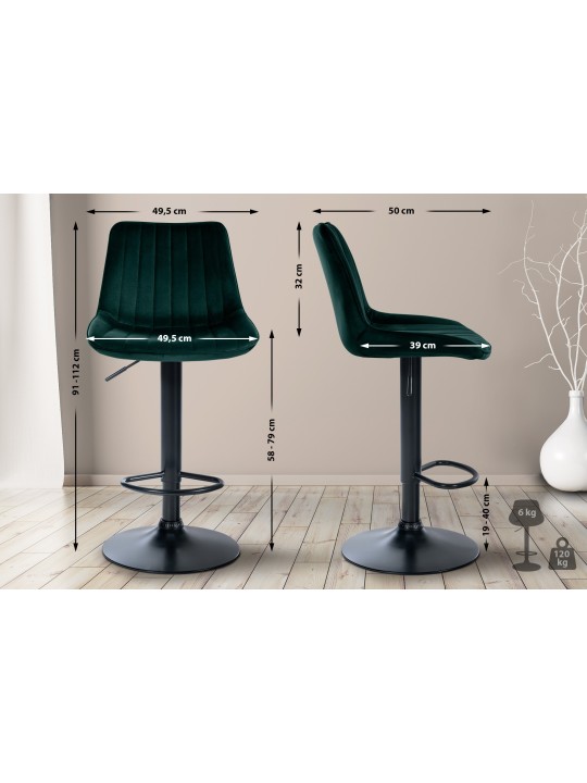 Juego de 2 taburetes de bar Toni terciopelo, verde Juego de 2 taburetes de bar Toni terciopelo, verde
