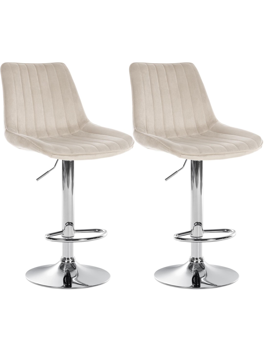 Juego de 2 taburetes de bar Toni terciopelo cromado, crema