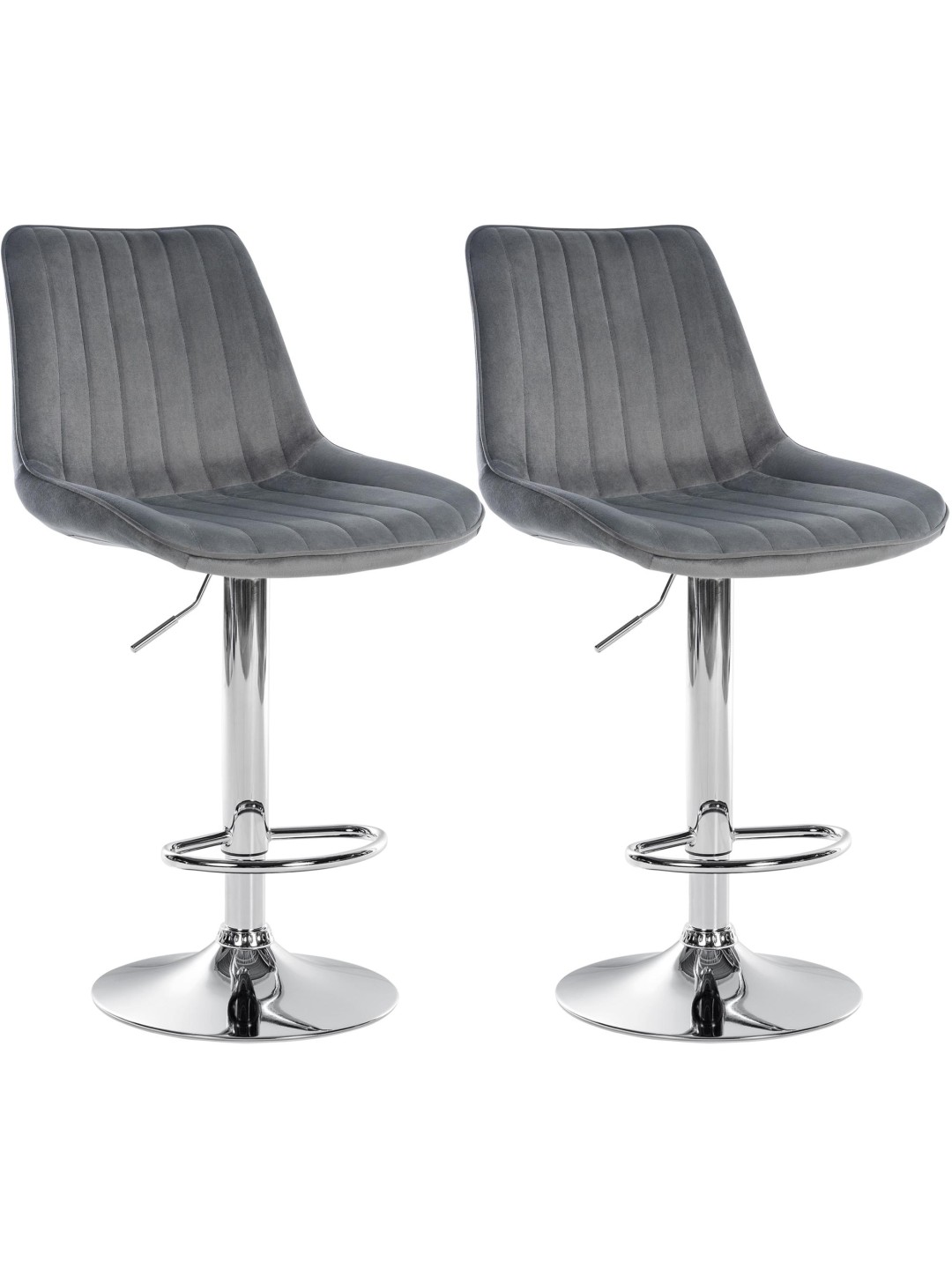 Juego de 2 taburetes de bar Toni terciopelo cromado, gris oscuro