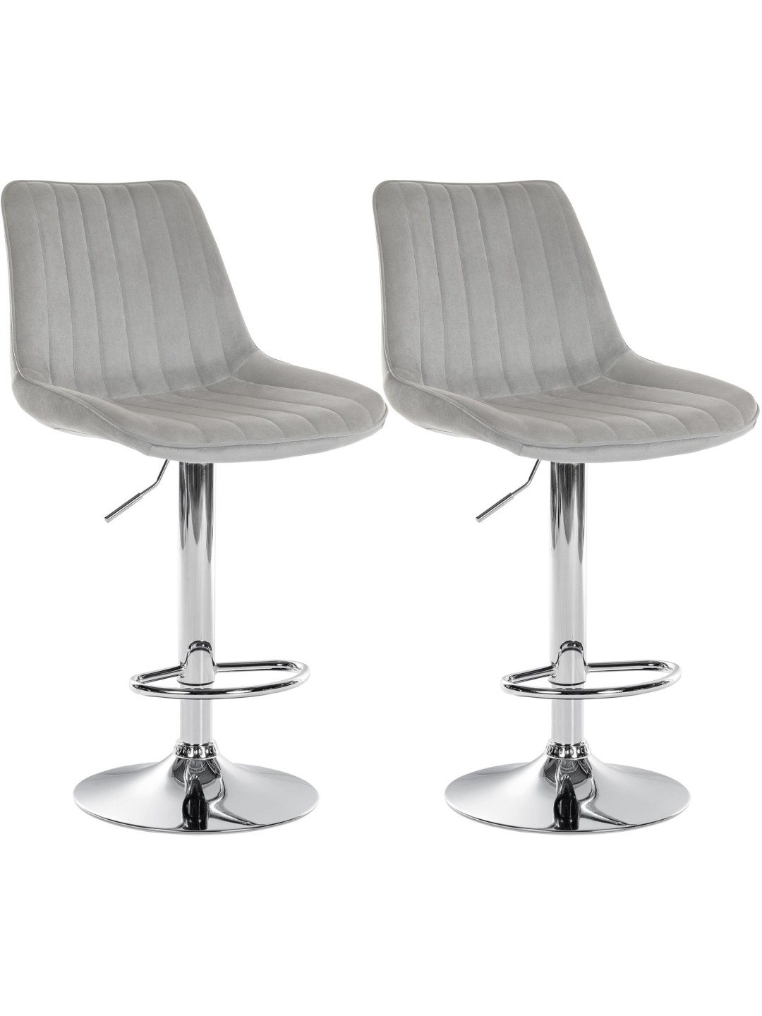 Juego de 2 taburetes de bar Toni terciopelo cromado, gris