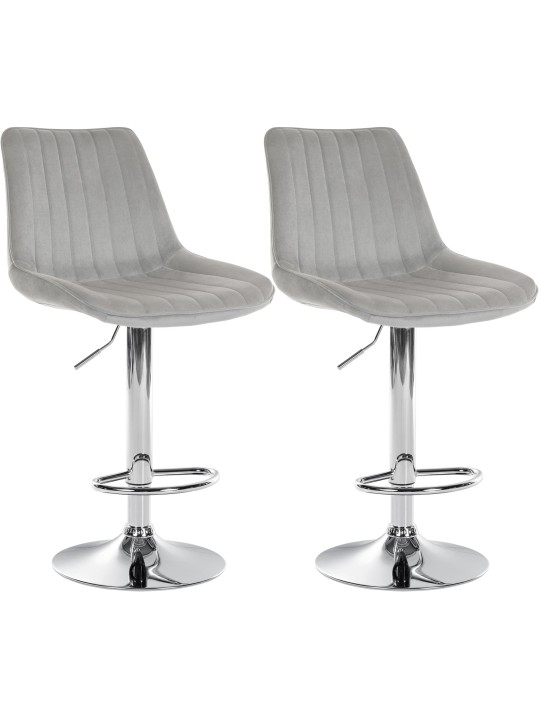 Juego de 2 taburetes de bar Toni terciopelo cromado, gris