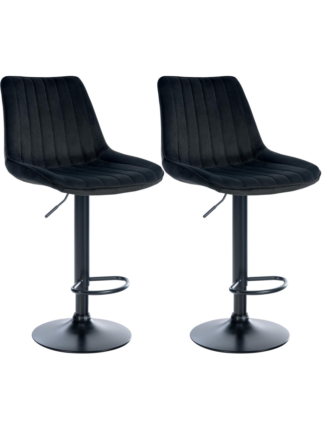 Juego de 2 taburetes de bar Toni terciopelo, negro