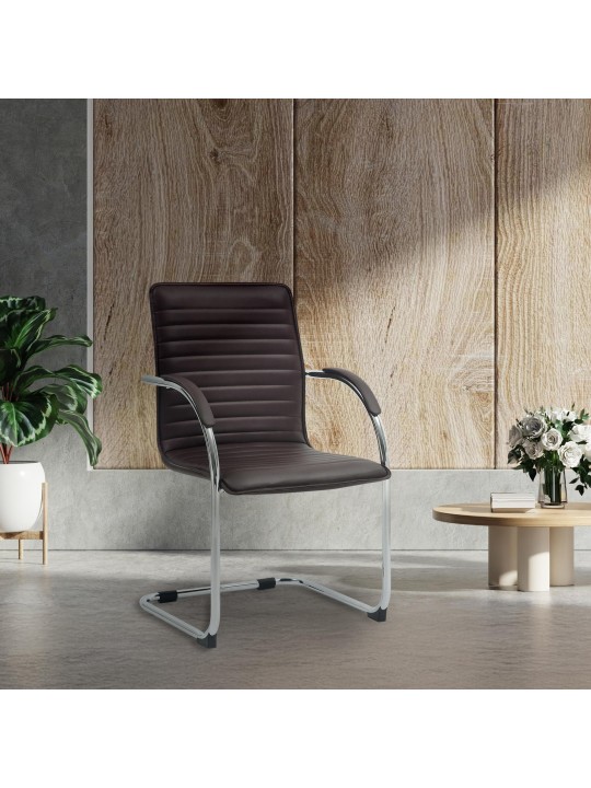Silla de visita Tira cuero artificial, marrón Silla de visita Tira cuero artificial, marrón