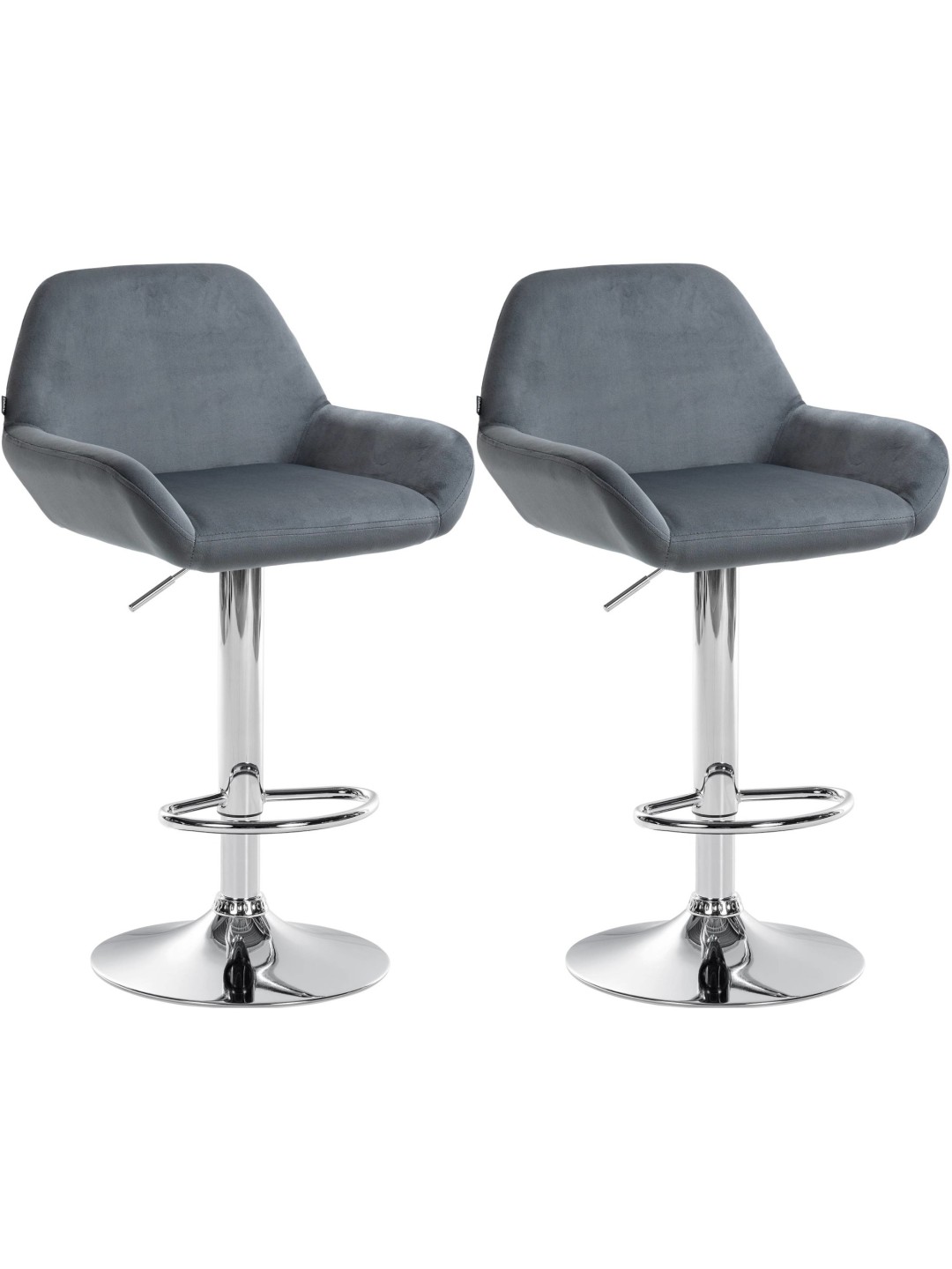 Juego de 2 taburetes de bar Braga terciopelo cromado, gris oscuro