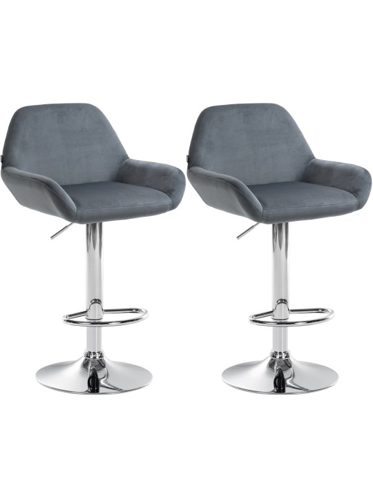 Juego de 2 taburetes de bar Braga terciopelo cromado, gris oscuro Juego de 2 taburetes de bar Braga terciopelo cromado, gris oscuro