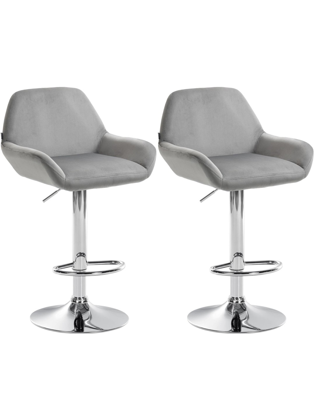 Juego de 2 taburetes de bar Braga terciopelo cromado, gris
