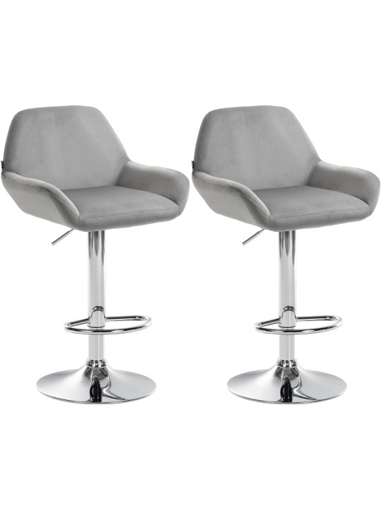 Juego de 2 taburetes de bar Braga terciopelo cromado, gris Juego de 2 taburetes de bar Braga terciopelo cromado, gris