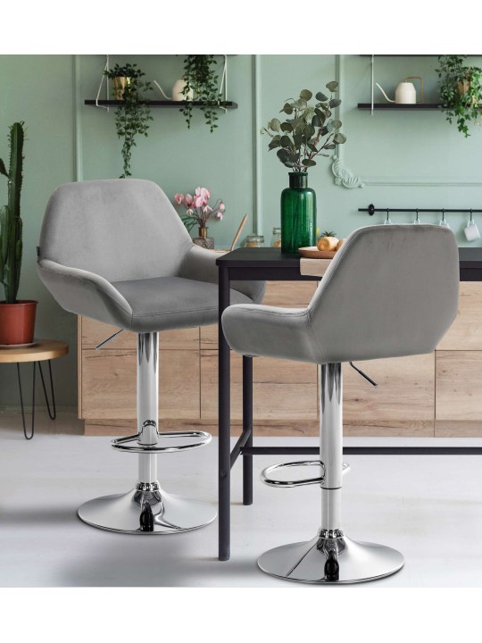 Juego de 2 taburetes de bar Braga terciopelo cromado, gris Juego de 2 taburetes de bar Braga terciopelo cromado, gris