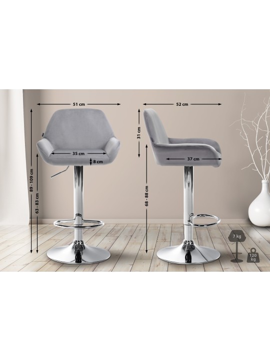 Juego de 2 taburetes de bar Braga terciopelo cromado, gris Juego de 2 taburetes de bar Braga terciopelo cromado, gris