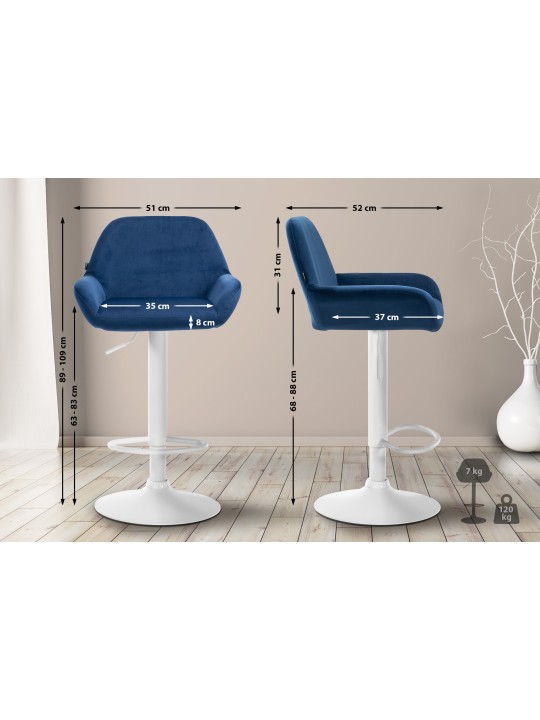 Juego de 2 taburetes de bar Braga terciopelo, azul Juego de 2 taburetes de bar Braga terciopelo, azul