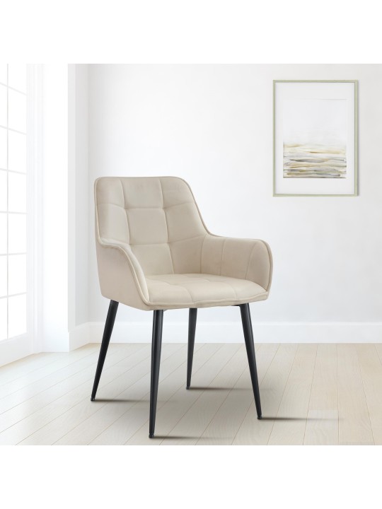 Silla de comedor Ferndale de terciopelo, crema