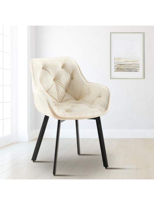 Silla de comedor Antigo terciopelo, crema