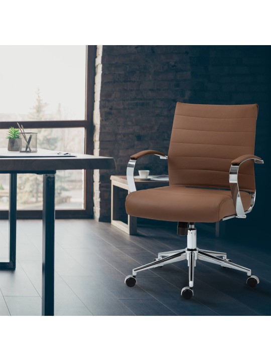 Silla de oficina Oakland cuero auténtico, marrón claro