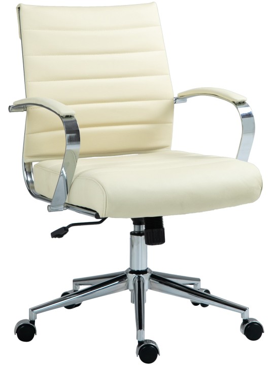 Silla de oficina Oakland cuero auténtico, crema