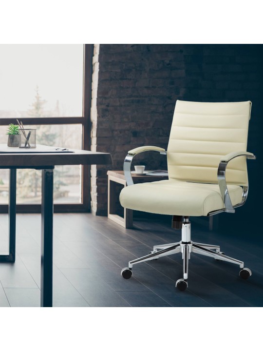 Silla de oficina Oakland cuero auténtico, crema