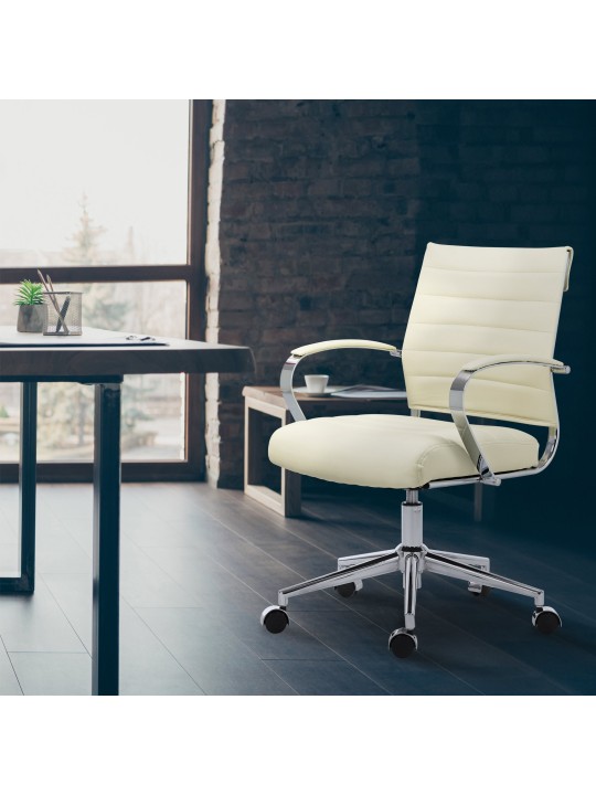 Silla de oficina Oakland polipiel, crema