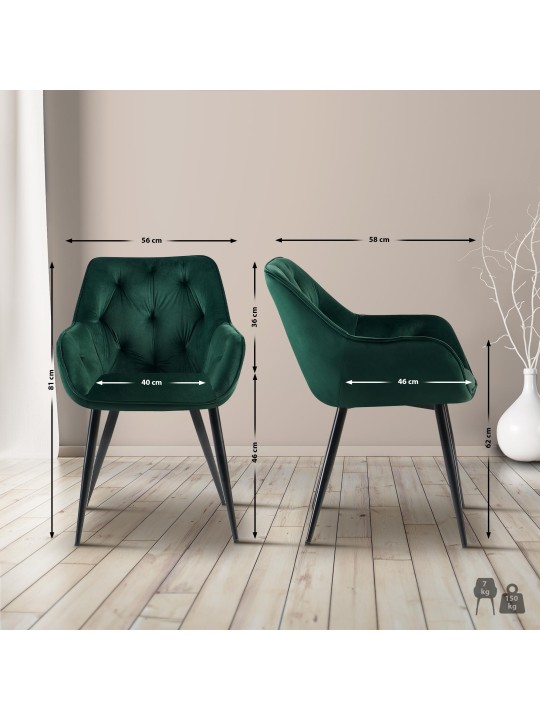 Juego de 2 sillas de comedor Cassis, verde Juego de 2 sillas de comedor Cassis, verde