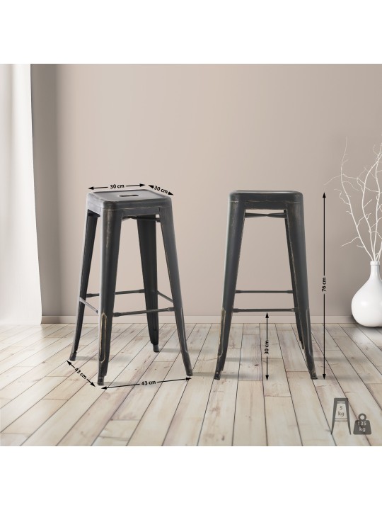 Taburete de bar Joshua antiguo, negro-oro