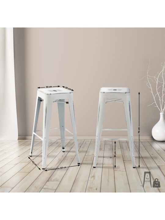 Juego de 2 taburetes de bar Joshua, blanco antiguo