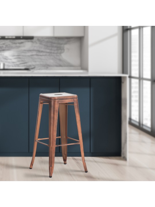 Juego de 4 taburetes de bar Joshua, cobre