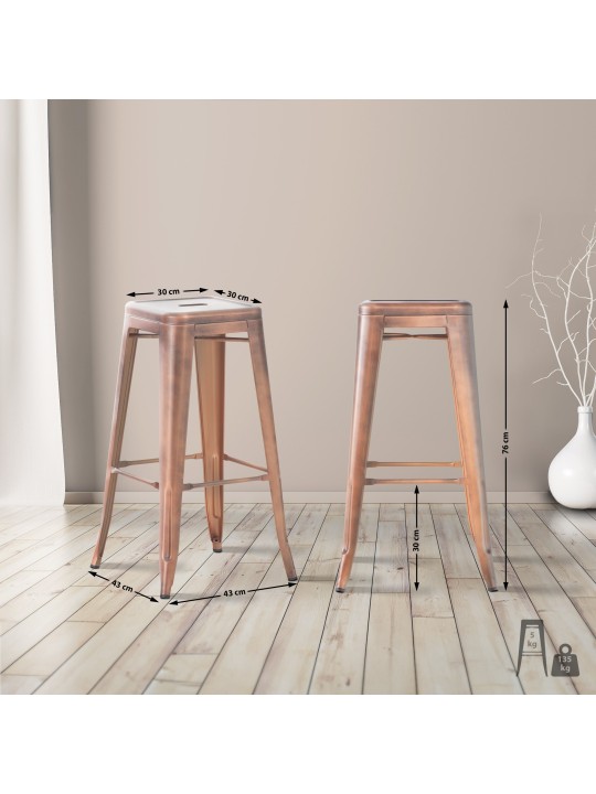 Juego de 4 taburetes de bar Joshua, cobre