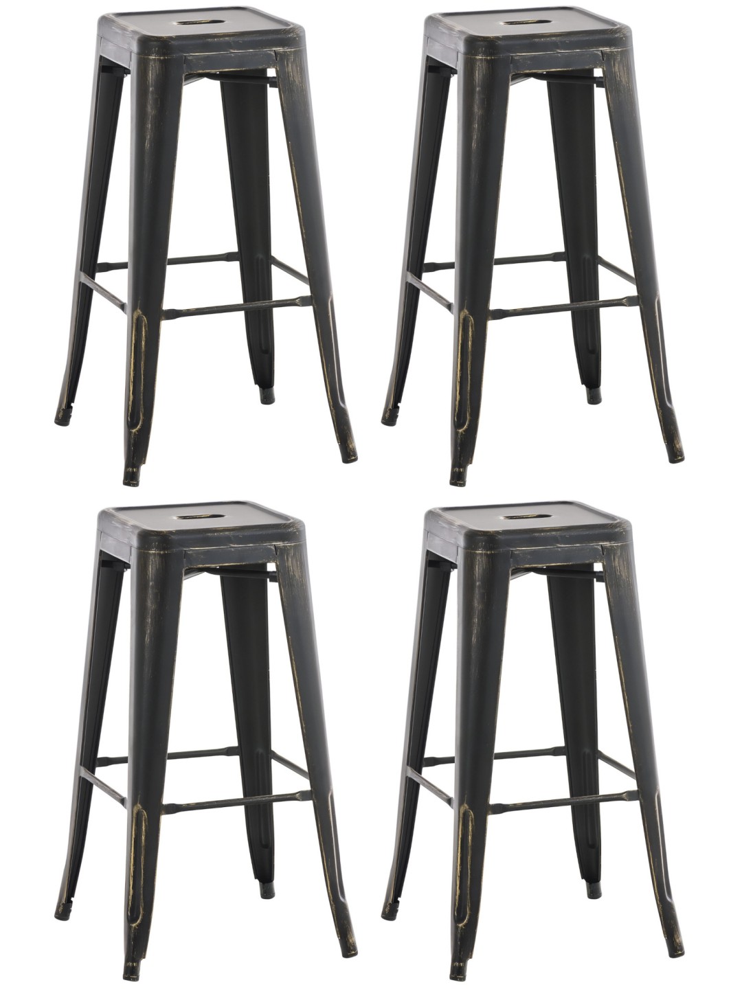 Juego de 4 taburetes de bar Joshua antiguos, negro-oro