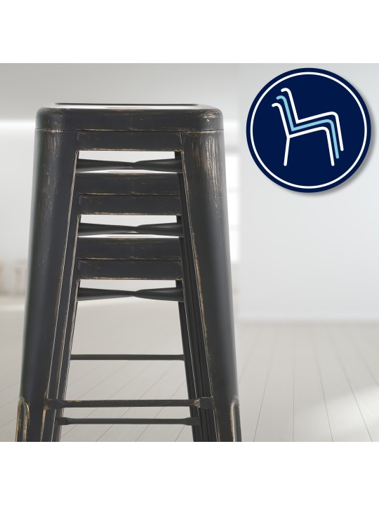 Juego de 4 taburetes de bar Joshua antiguos, negro-oro