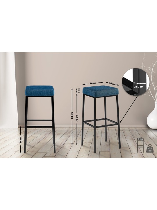 Juego de 2 taburetes de bar Montreal 80 tela, azul Juego de 2 taburetes de bar Montreal 80 tela, azul