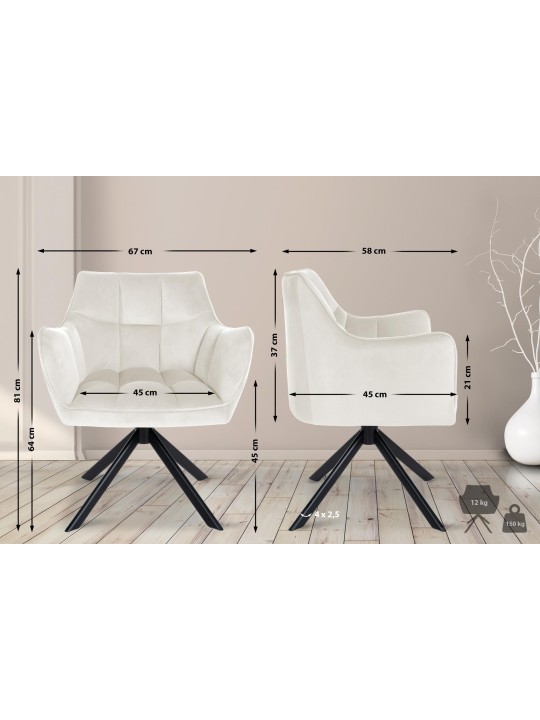 Silla de comedor columpio de terciopelo, crema