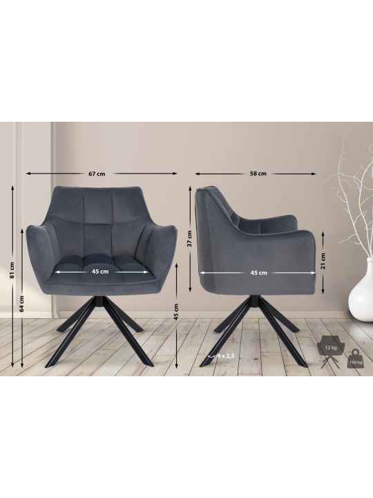 Silla de comedor columpio de terciopelo, gris oscuro