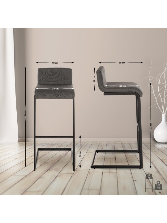Taburete de bar Newport tela B, gris oscuro