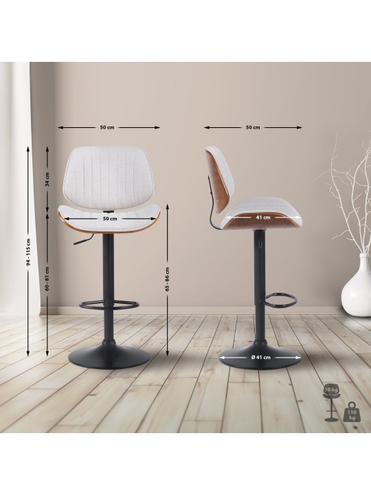 Taburete de bar Clawson tela, nogal/crema