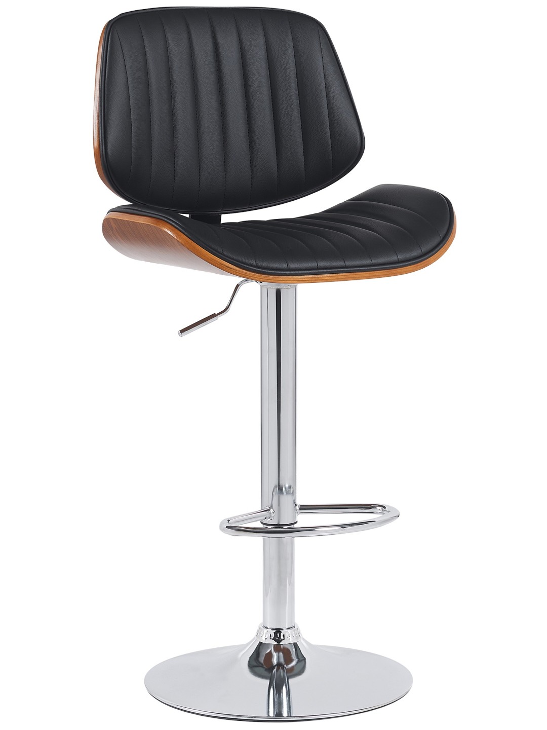 Taburete de bar Clawson piel sintética cromado, nogal/negro
