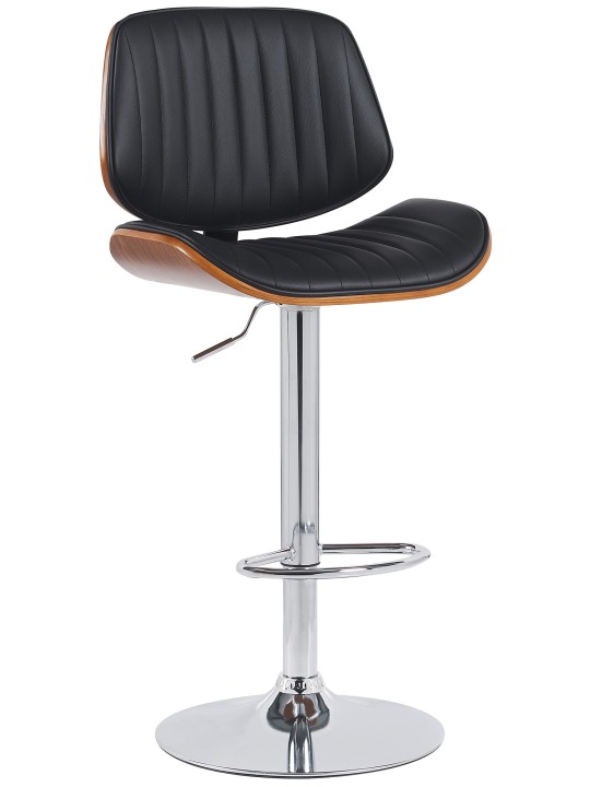 Taburete de bar Clawson piel sintética cromado, nogal/negro