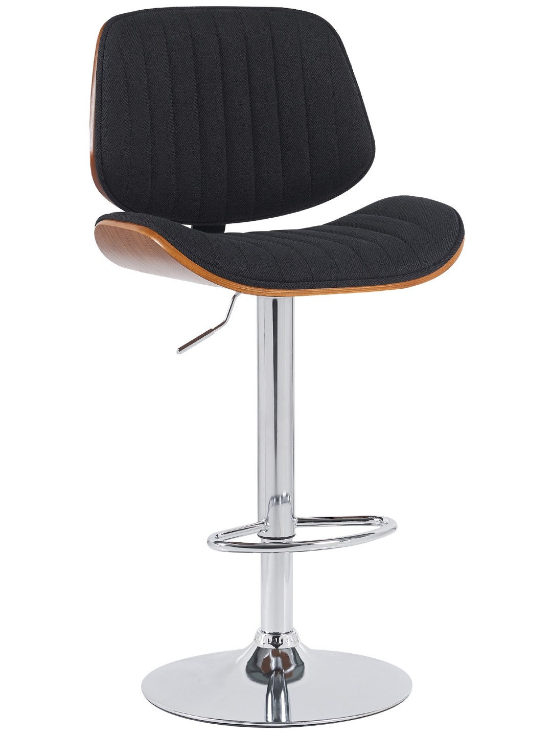 Taburete de bar Clawson tela cromo, nogal/negro