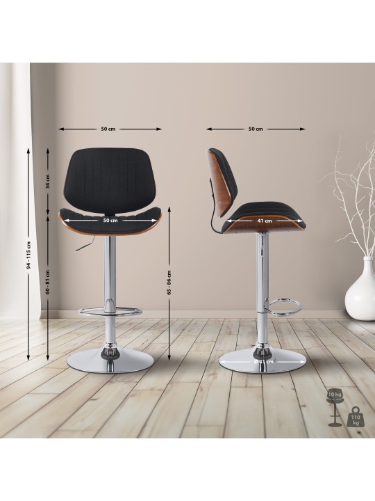 Taburete de bar Clawson tela cromo, nogal/negro