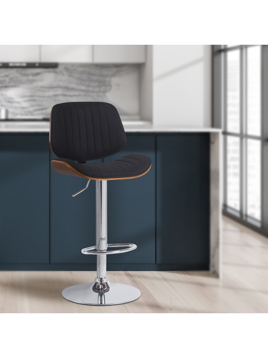 Taburete de bar Clawson tela cromo, nogal/negro