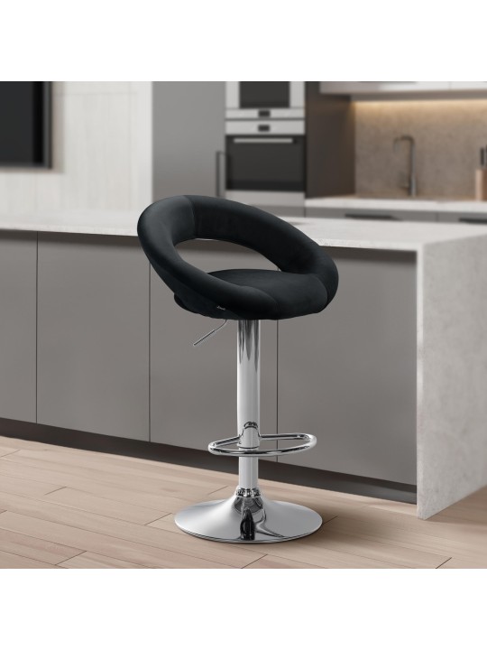 Taburete de bar Olinda terciopelo cromado, negro