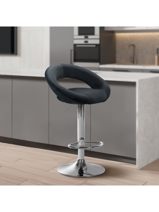 Taburete de bar Olinda terciopelo cromado, gris oscuro Taburete de bar Olinda terciopelo cromado, gris oscuro