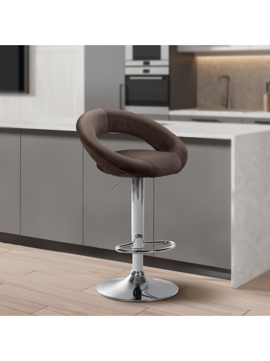 Taburete de bar Olinda terciopelo cromado, marrón