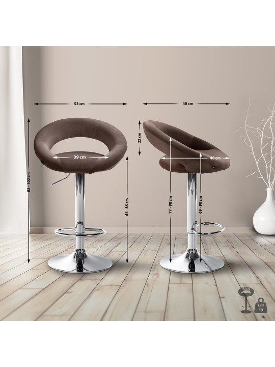 Taburete de bar Olinda terciopelo cromado, marrón
