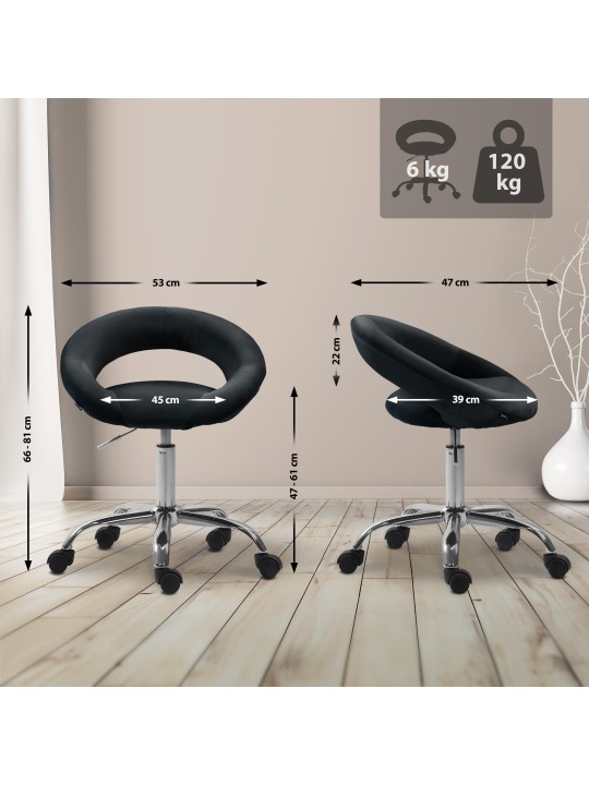 Taburete de trabajo Olinda terciopelo, negro