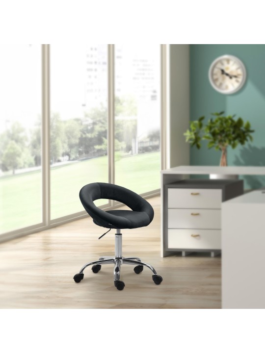 Taburete de trabajo Olinda terciopelo, negro