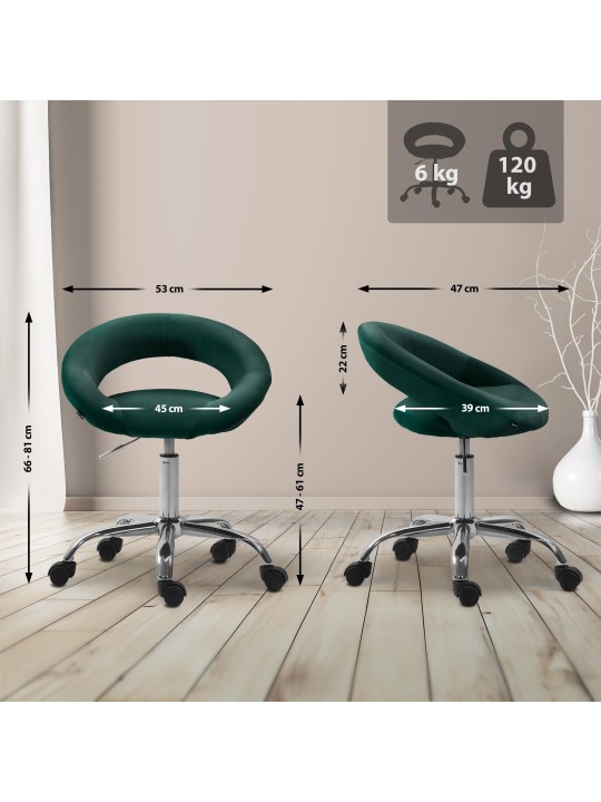 Taburete de trabajo Olinda terciopelo, verde