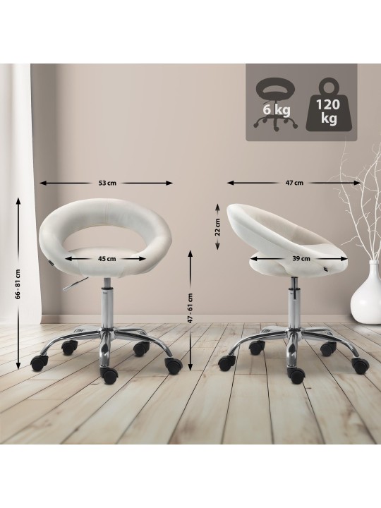 Taburete de trabajo Olinda terciopelo, crema Taburete de trabajo Olinda terciopelo, crema