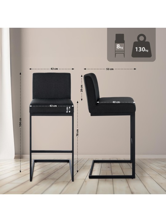 Taburete de bar Hopewell tela B, gris oscuro